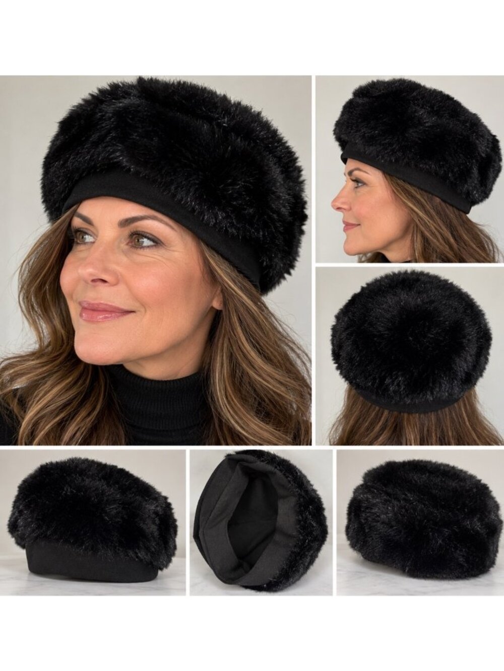 Vintage 1950s 1960s Black Faux Fur Toque Cossack Pillbox Hat 22 Inch - Picture 9 of 9